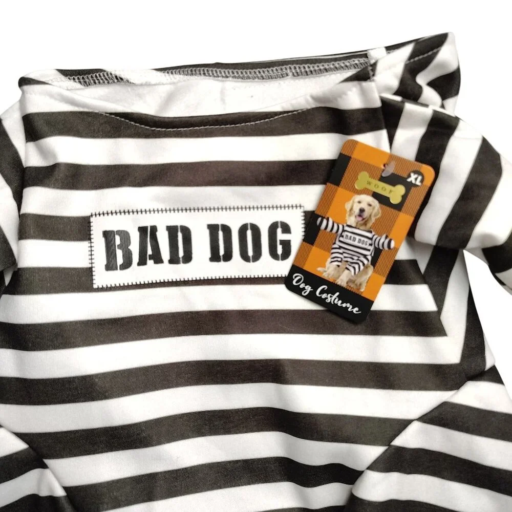 Woof Bad Dog Striped Jailbird Costume XL Fun Halloween Pet Outfit